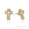 PAIR OF 18K GOLD PLATED CROSS WITH CZ GEMS INGOT CENTERED NUGGET EARRINGS